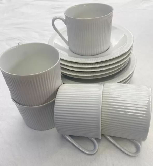 White Porcelain Arzberg Cannelee Series 2075 Secunda Cup and Saucer and Plate x5