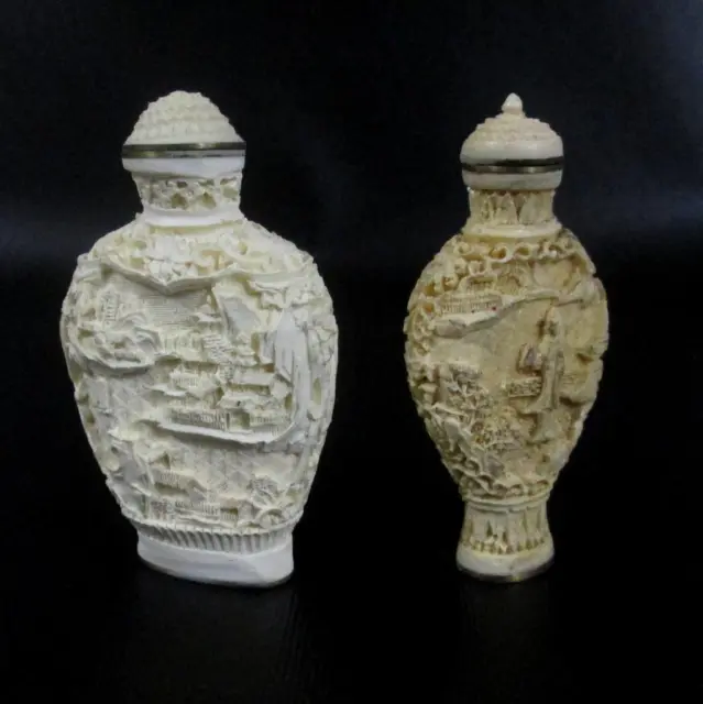 Vintage Chinese Resin Small Snuff Bottles Beige White Lot Of 2