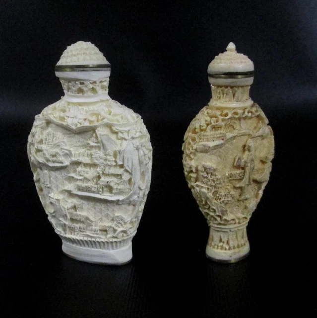 Vintage Chinese Resin Small Snuff Bottles Beige White Lot Of 2