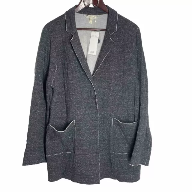 Eileen Fisher Knit Blazer Jacket Gray Raw Edge Womens L Organic Cotton Cozy NWT