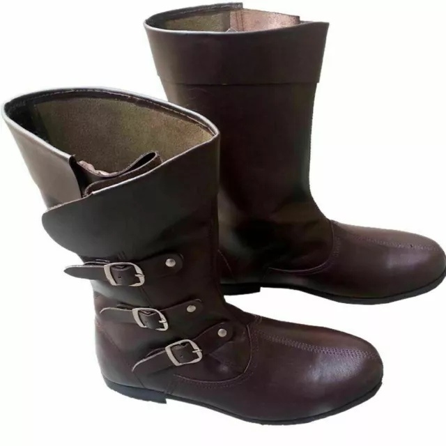 Dgh Médiévale Cuir Bottes Larp Renaissance Viking Pirate Hommes Marron de Long