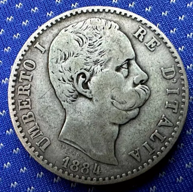 1884 Italy 2 Lire Coin  .835 Silver     #ZA08