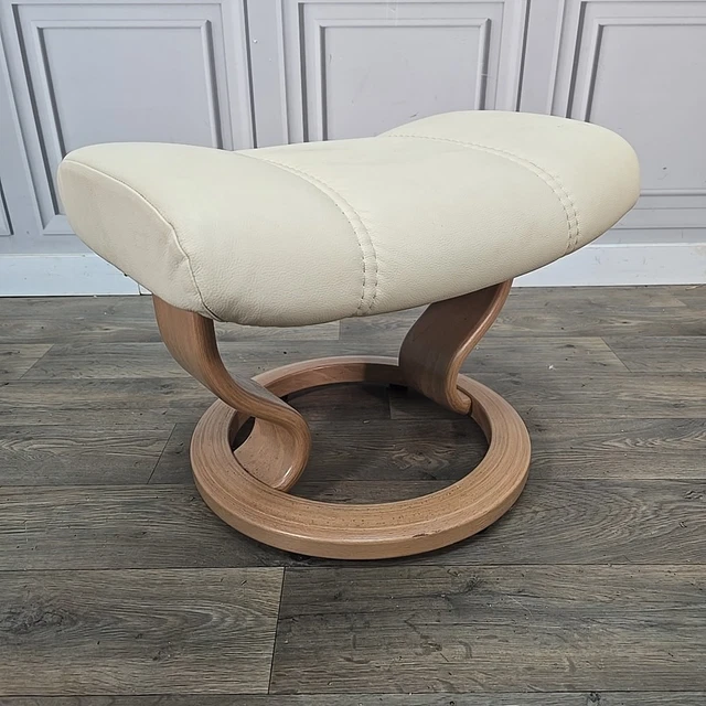 RETRO EKORNES STRESSLESS Footstool Cream Beech Wood Circular Base
