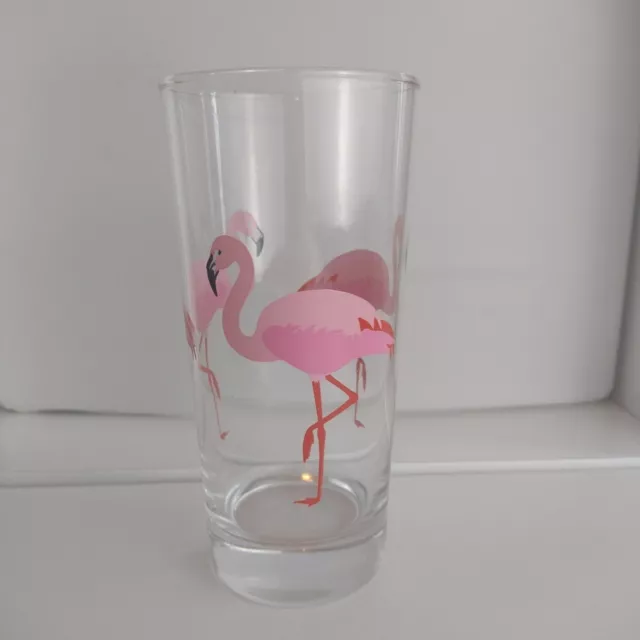 Ikea Sommarfint Large Tall Highball Glass Pink Flamingo Drinks Bar Discontinued