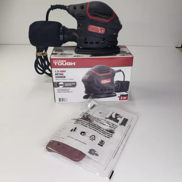 Hyper Tough 1.5 Amp Corded Detail Sander with Dust Bag, Vacuum Hose Adapter & 3