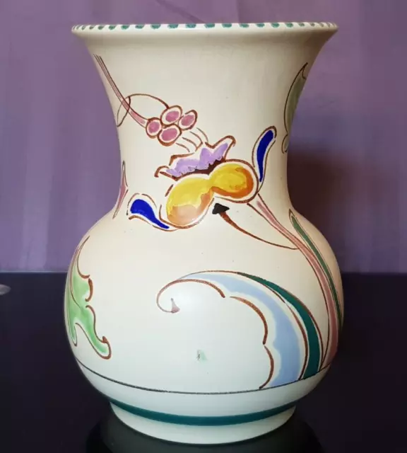 Honiton Devon  Pottery Art Deco Vase Ashton Shape Hand Painted Floral Decoration