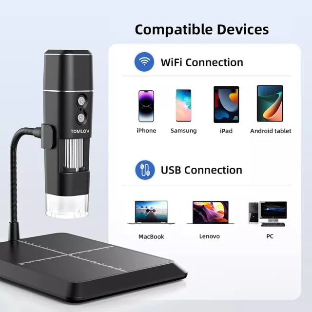 TOMLOV DM1 WiFi Wireless Digital Microscope 1000X 1080P USB Coin scope For Ipad