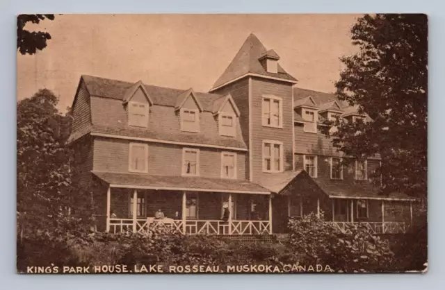King's Park House LAKE ROSSEAU Muskoka Ontario Antique Hotel Postcard 1900s