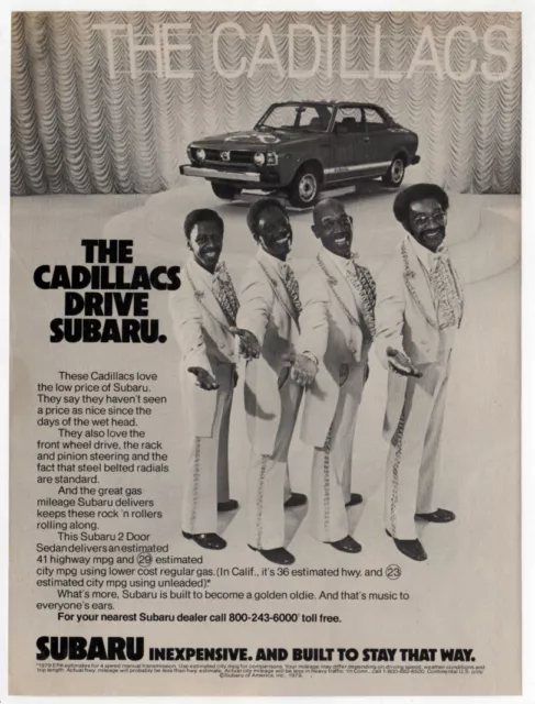 1979 SUBARU 2-Door Sedan Vintage Original Print AD | The Cadillacs band singer