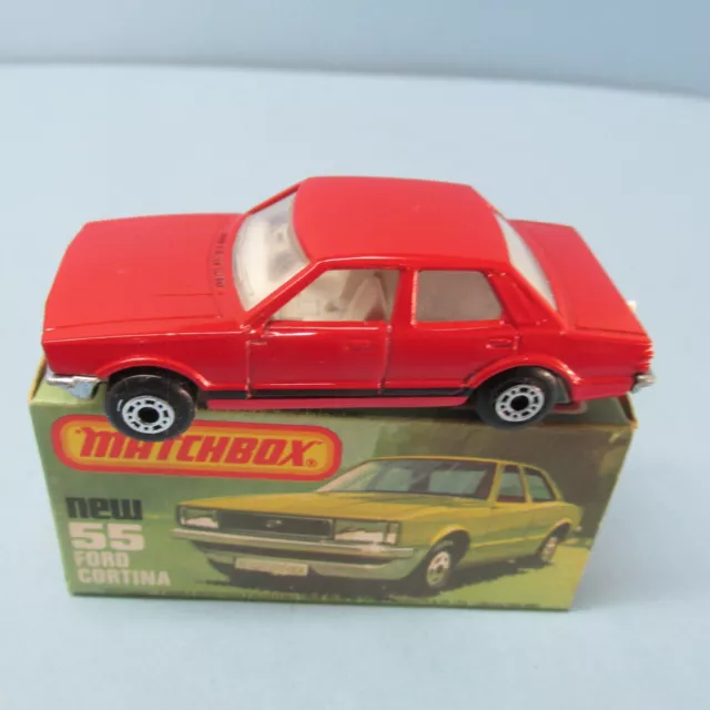 MATCHBOX Superfast 55D Ford Cortina RED / White Int / BLACK STRIPE / Unp Base