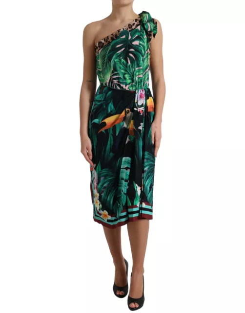 Dolce & Gabbana Tropical Jungle Print One-Shoulder Women's Dress Authentic