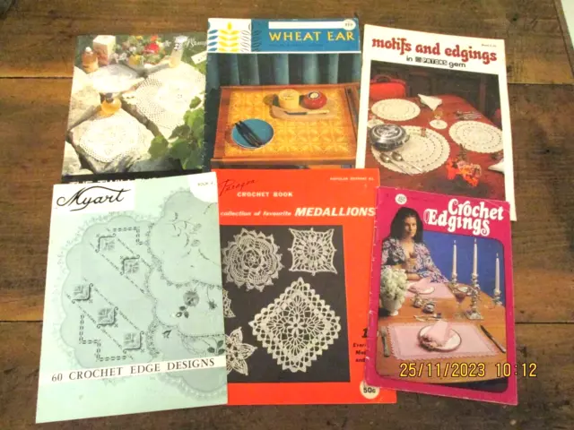 ~ ~6 x VINTAGE CROCHET PATTERN BOOKS - EDGES, DOILIES + MORE - GC~ ~~