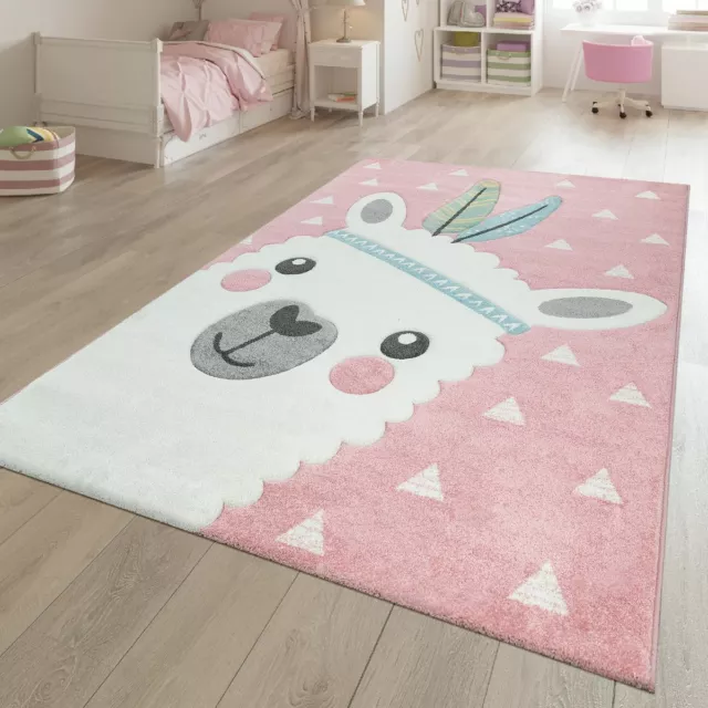 Spielteppich Rosa Kinderzimmer Alpaka Design 3-D Effekt Weich Robust Kurzflor