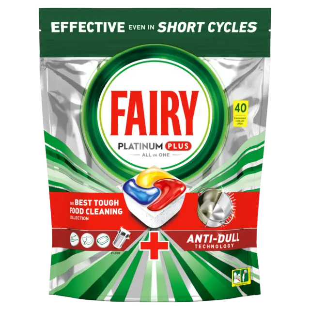Fairy Platinum Plus Zitrone Geschirrspüler Tabletten All In One, 40 Tabletten