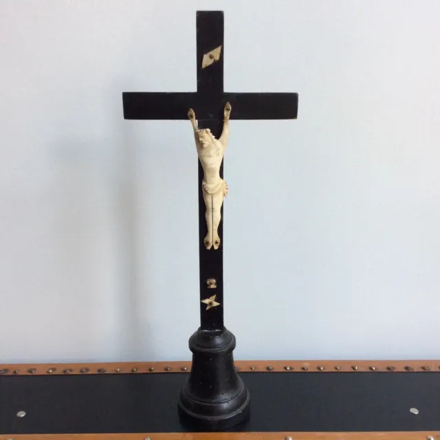 Ancien Christ Crucifix Bois Noirci Napoleon III XIXème