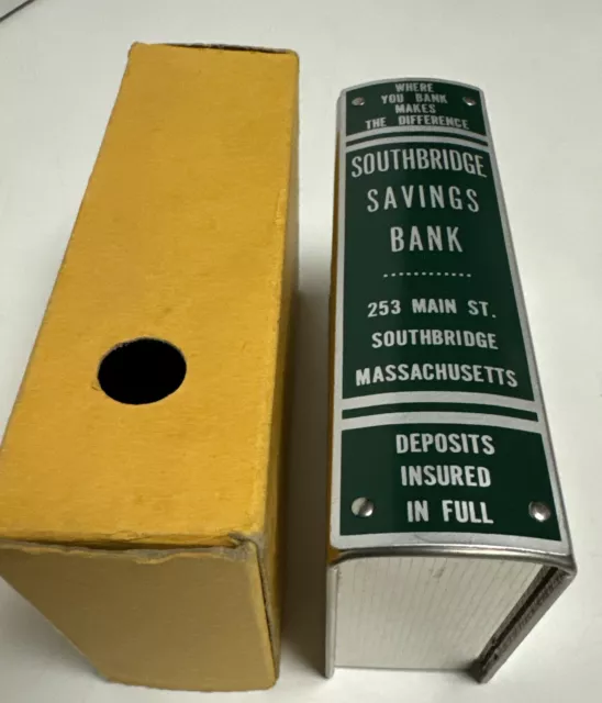 SOUTHBRIDGE SAVINGS BANK MA Standard Thrift Coin Book Bank, Box, No key