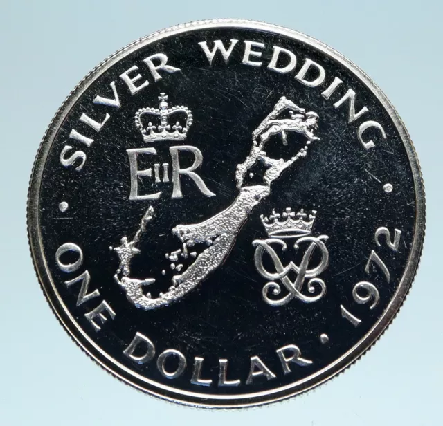 1972 Bermuda UK Elizabeth II Prince Philip Wedding Proof Silver $1 Coin i83112