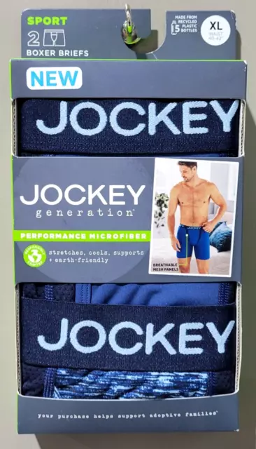 Jockey Generation Men's XL 40-42 Performance Sport Blue Boxer Briefs 2 Count