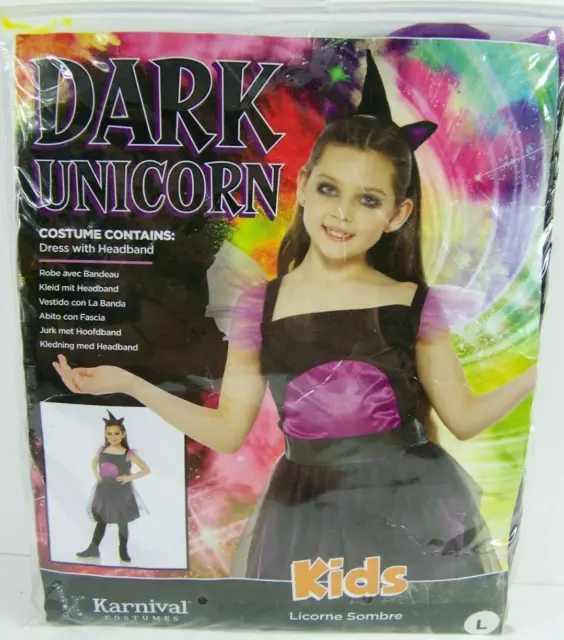 Girl’s Dark Unicorn Costume Kids Dress Headband Size Med 4-6 Years Nip:b19-1