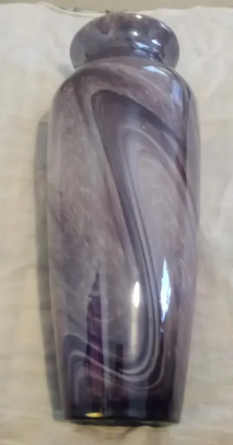 Hand Blown Art Glass Vase Purple & White Large