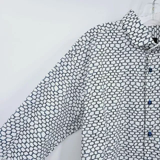 Bogosse Robin Button Front Shirt 4 L Blue White Printed Long Sleeve 100% Cotton 3
