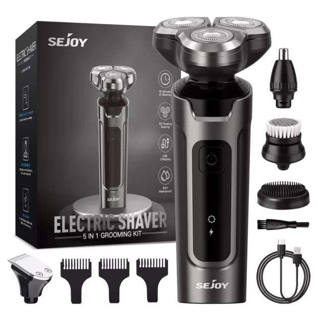 SEJOY 5IN1 Electric Shaver Men's Rotary Razor Wet Dry Rechargeable Beard Trimmer