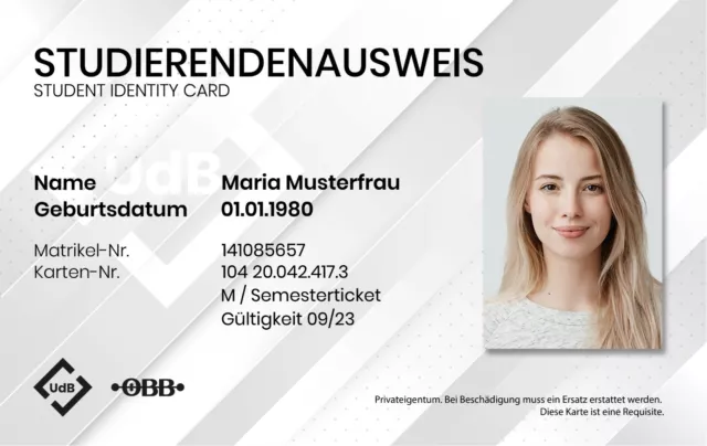 Studentenausweis Stripes / Personalisiert / 600 Dpi / Plastikkarte