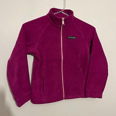 Columbia Girls Pink Full Zip Classic Logo Fleece Sweatshirt - 7-8 Yrs Small