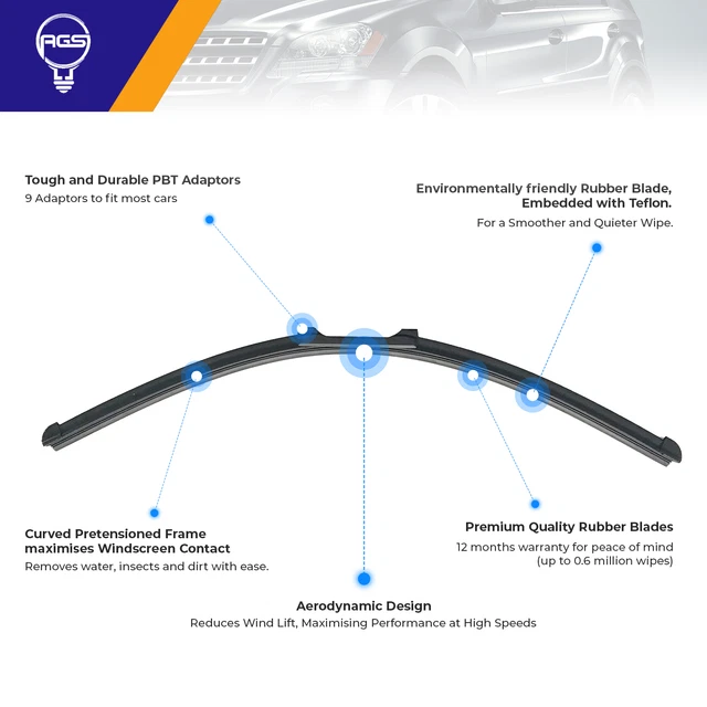 AGS WINDSCREEN WIPER Blade 21" + 19" For Seat Leon Hatchback 2002 2003