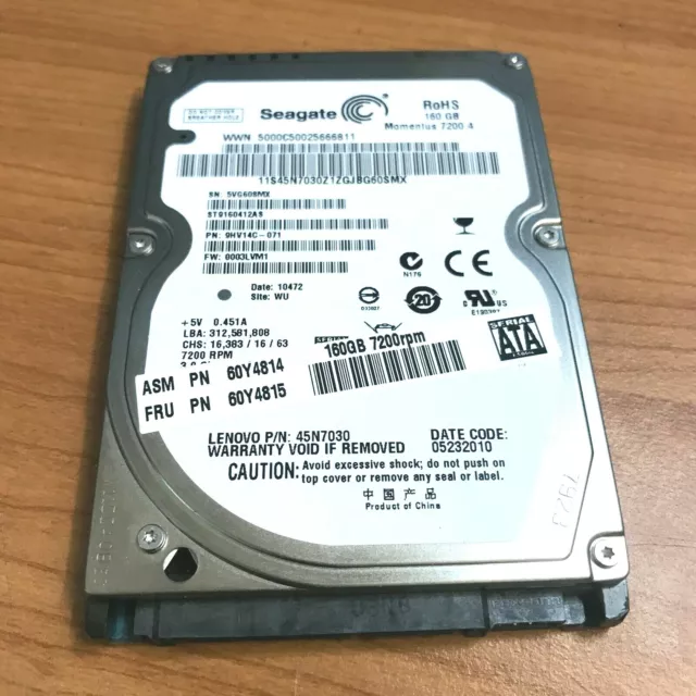 💾 Seagate Hard Drive 160GB 2.5-inch Notebook  Laptop PS3 PS4 ST9160412AS