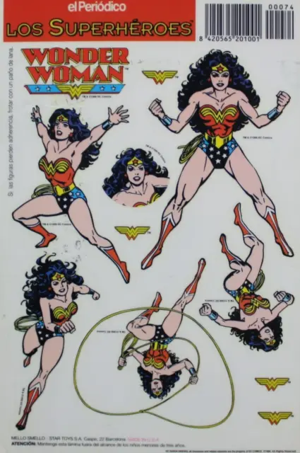 1996 WONDER WOMAN Sticker Sheet High Quality Spanish Vintage Promo DC Comics
