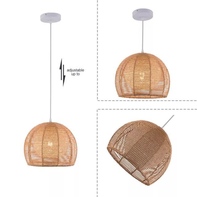 RATTAN SHADE PENDANT Light Bamboo Wicker Fixture Ceiling Hanging Lamp ...