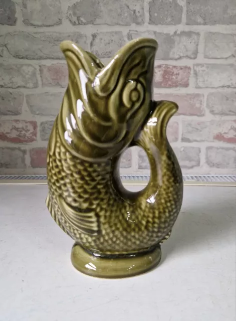 Large Vintage Dartmouth Green Fish Glug Jug 24cms Gurgle Vase 3