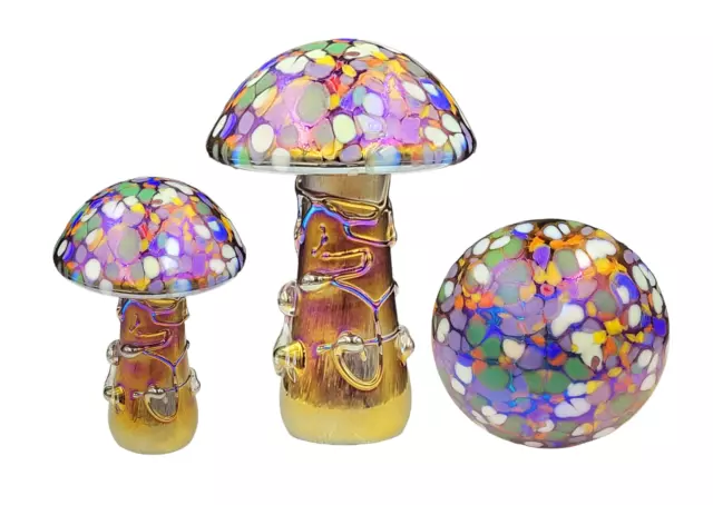 Neo Art Glass handmade multi iridescent mushroom paperweight glassware ornament