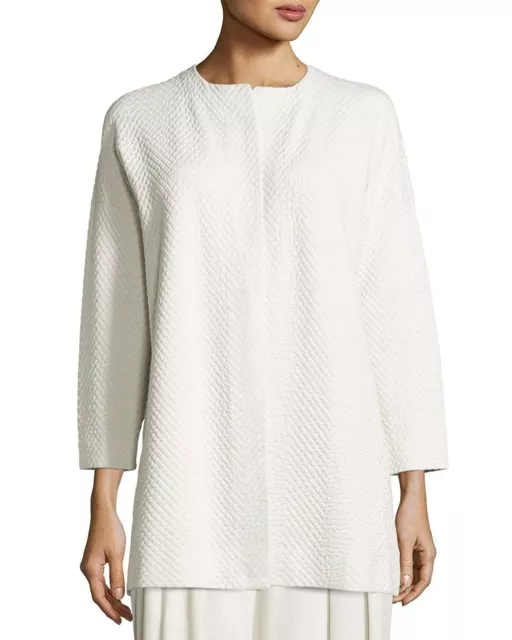 Eileen Fisher Bone Silk/Organic Cotton Interlock Jacquard Long Jacket Size S/P