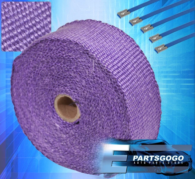 30 Foot Header Pipe Cat Heat Cover Wrap+Stainless Tie Purple
