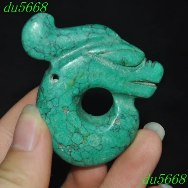 1.8"China Hongshan culture turquoise sacrifice fengshui Dragon hook pendant