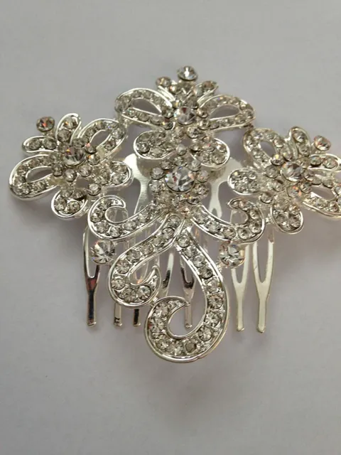 Triple Flower Crystal Haircomb Crystal Bridal Hair Comb UK SELLER