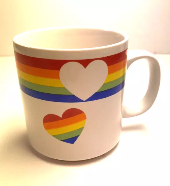 Vintage Valentine Rainbow Heart Ceramic Coffee Mug Russ Berrie & Co 10oz 1980s