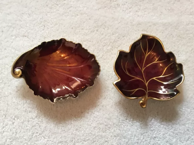 2 x Carlton Ware Rouge Royale Dishes Red and Gold - Leaf & Shell