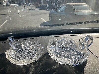 Pair Of American Brilliant Period ABP Cut Glass Low Bowl Or Nappy 6” & 5”
