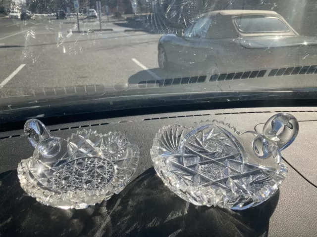 Pair Of American Brilliant Period ABP Cut Glass Low Bowl Or Nappy 6” & 5”