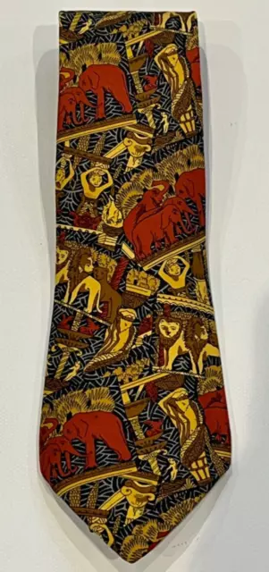 Vintage Hermes Paris Roman Empire Animal Print Pattern 100% Silk Tie