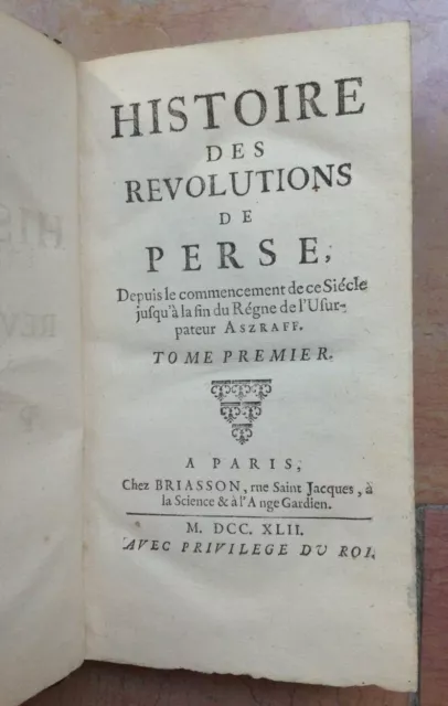 1742 Histoire Des Revolutions De Perse (2 Vol) Rare Edition Originale Complet