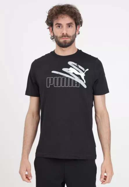 PUMA T-shirt Uomo Nero MANICA CORTA T-shirt sportiva nera da uomo Ess+ logo 2