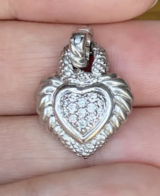 Judith Ripka Diamond 18k White Gold Heart Pendant Enhancer Charm 8.4g 3/4” Judith Ripka Diamond 18k White Gold Heart Pendant Enhancer Charm 8.4g 3/4”