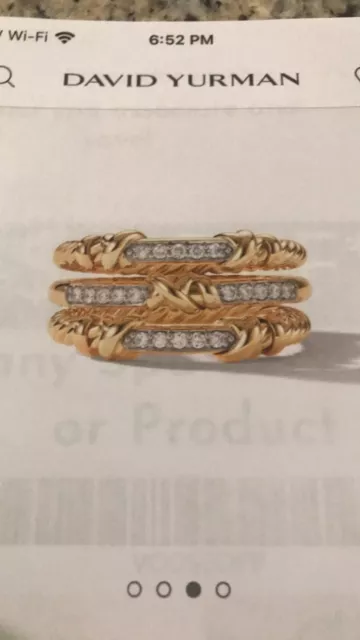 David Yurman Petite Helena Wrap Three Row Ring 18K Yellow Gold w/Pave Diamonds