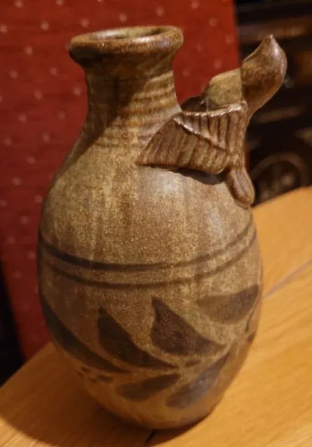 Vintage Stoneware Studio Pottery Vase With Bird Detail