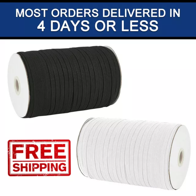 1/4 Inch BLACK WHITE Elastic Band Trim for DIY Face Masks from 1 to 190 Yards