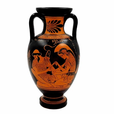 Artemide Vaso Anfora a Figura Nera 22cm Dio Dioniso con Satiro Dea Artemide 